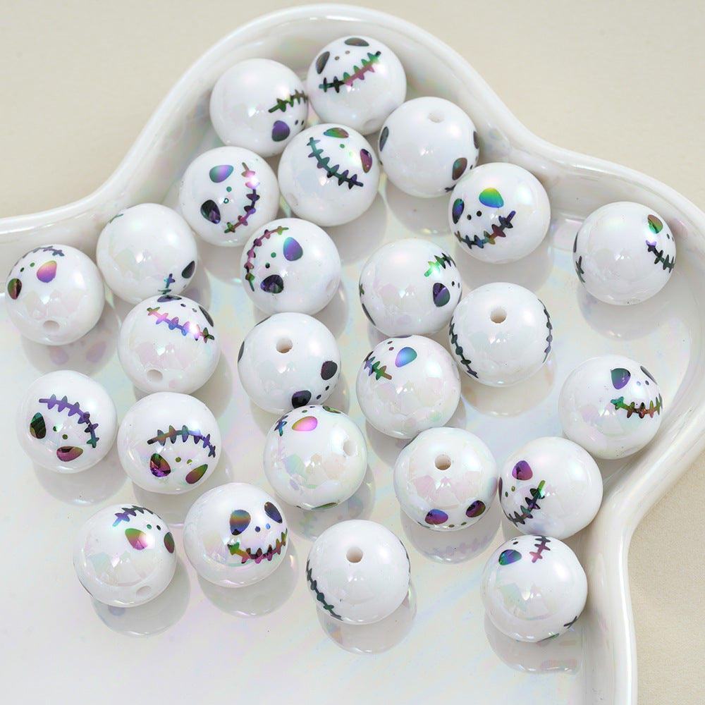 16MM Halloween Ghost Face Doll with Mouth Sewn Shut White Acrylic Straight Hole Beads