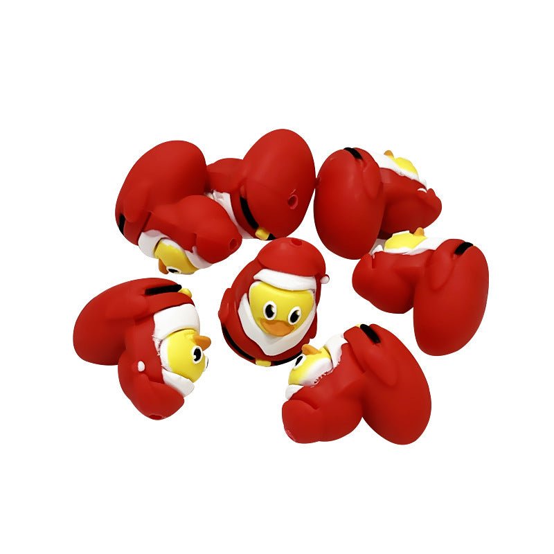 3D Duck Wearing Red Clothes and Christmas Hat Silicone Focus Beads
