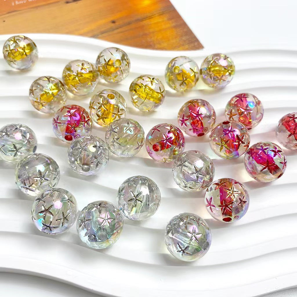 16mm Colorful Acrylic Round Beads with Five-pointed Stars - Beadable Cat