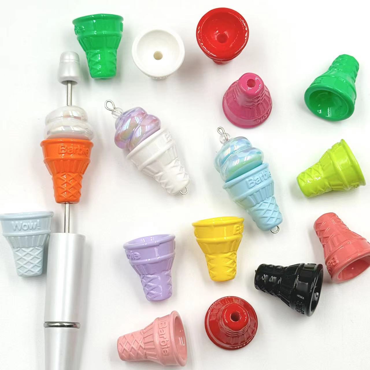 Multicolor Ice Cream Cones with Straight Hole Beads - Beadable Cat