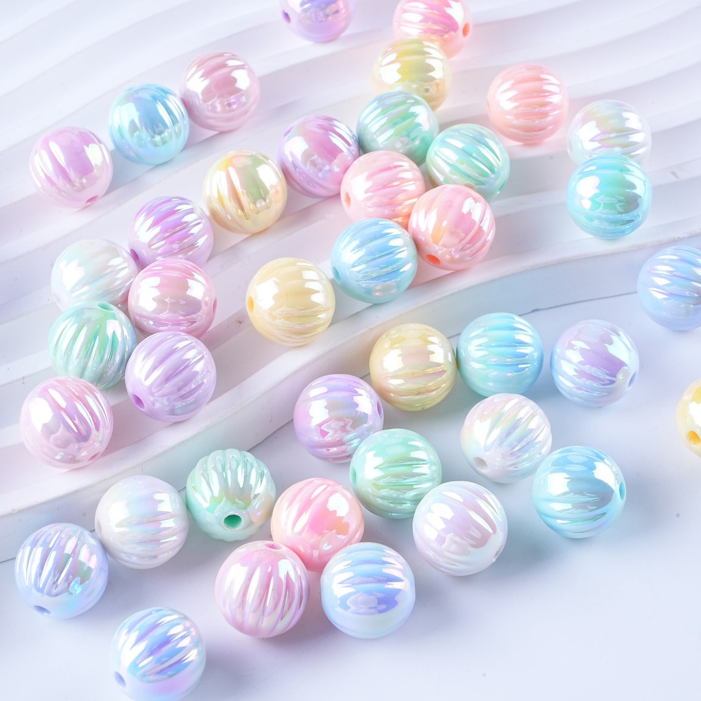 14mm Light Color Vertical Pumpkin Beads Acrylic Straight Hole Beads - Beadable Cat