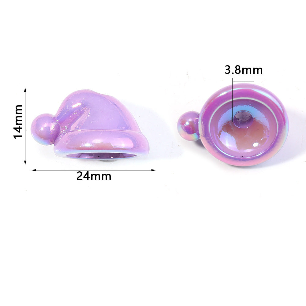 Solid Color Christmas Hat Acrylic Through Hole Beads - Beadable Cat