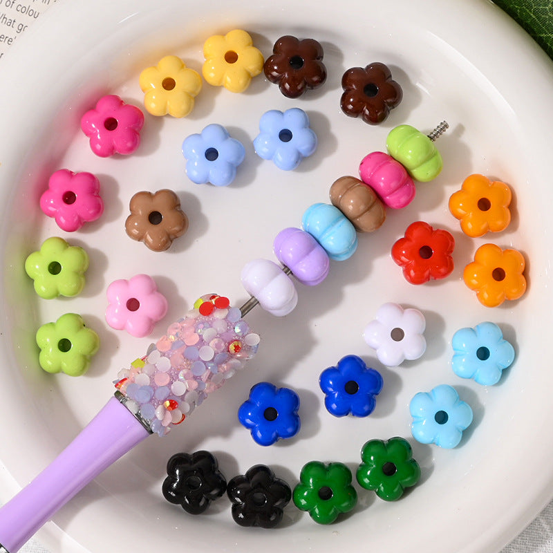 14mm Colorful Five-petal Fat Flower Acrylic Straight Hole Beads | Acrylic Bead for DIY Bracelet Keychain Jewelry Making