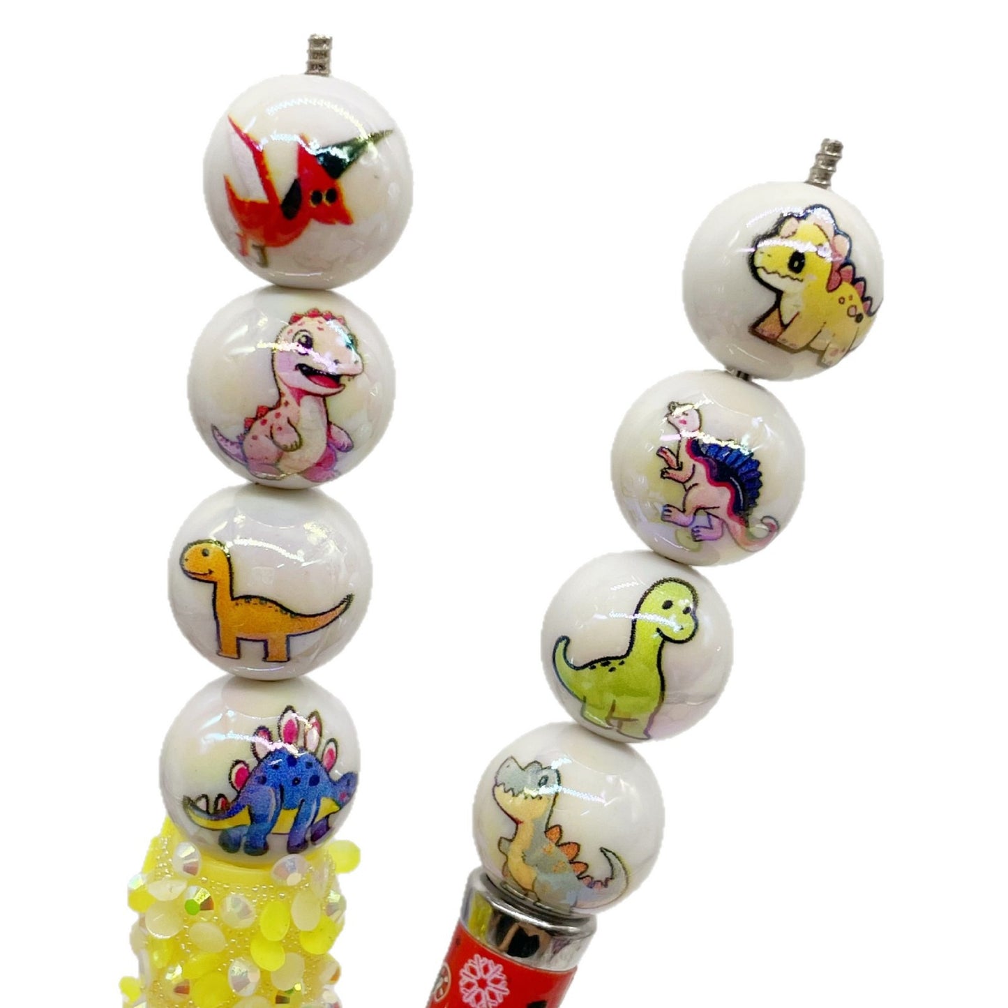 16mm Cartoon Dinosaur Print Acrylic Beads with Through Holes - Beadable Cat