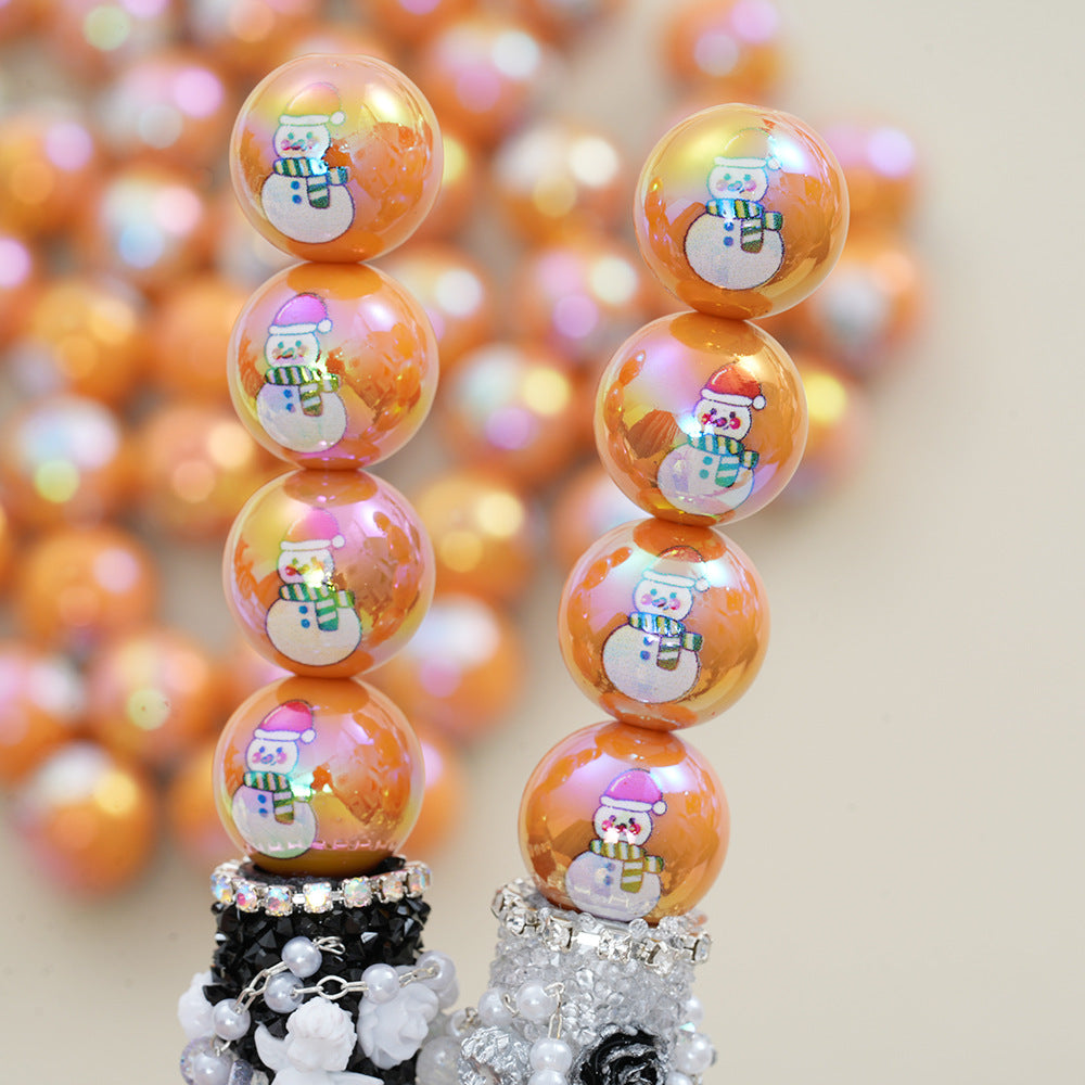 16mm Orange Christmas Snowman Acrylic Straight Hole Beads - Beadable Cat