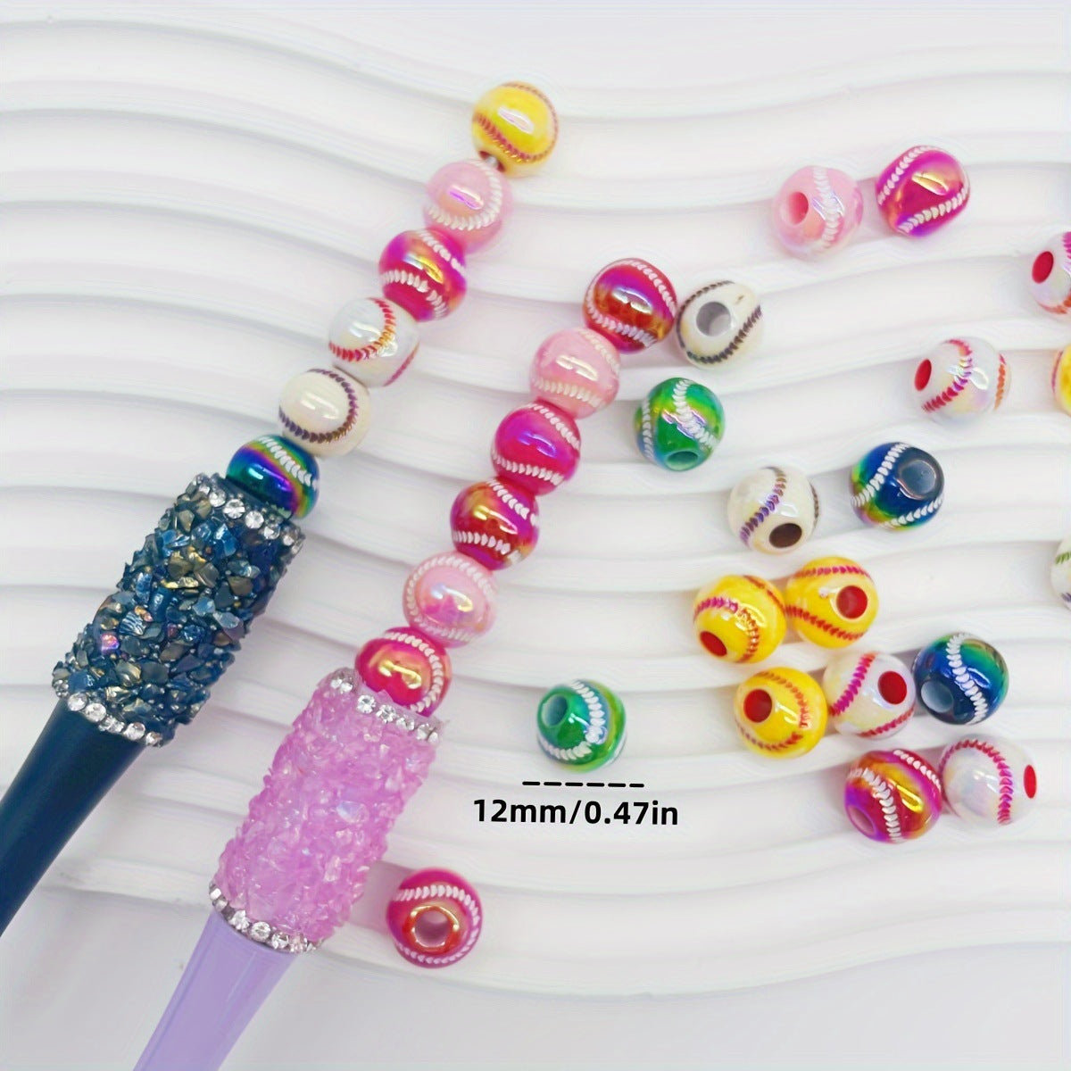 12mm UV Colorful baseball-shaped acrylic straight-hole beads | Acrylic Bead for DIY Bracelet Keychain Jewelry Making