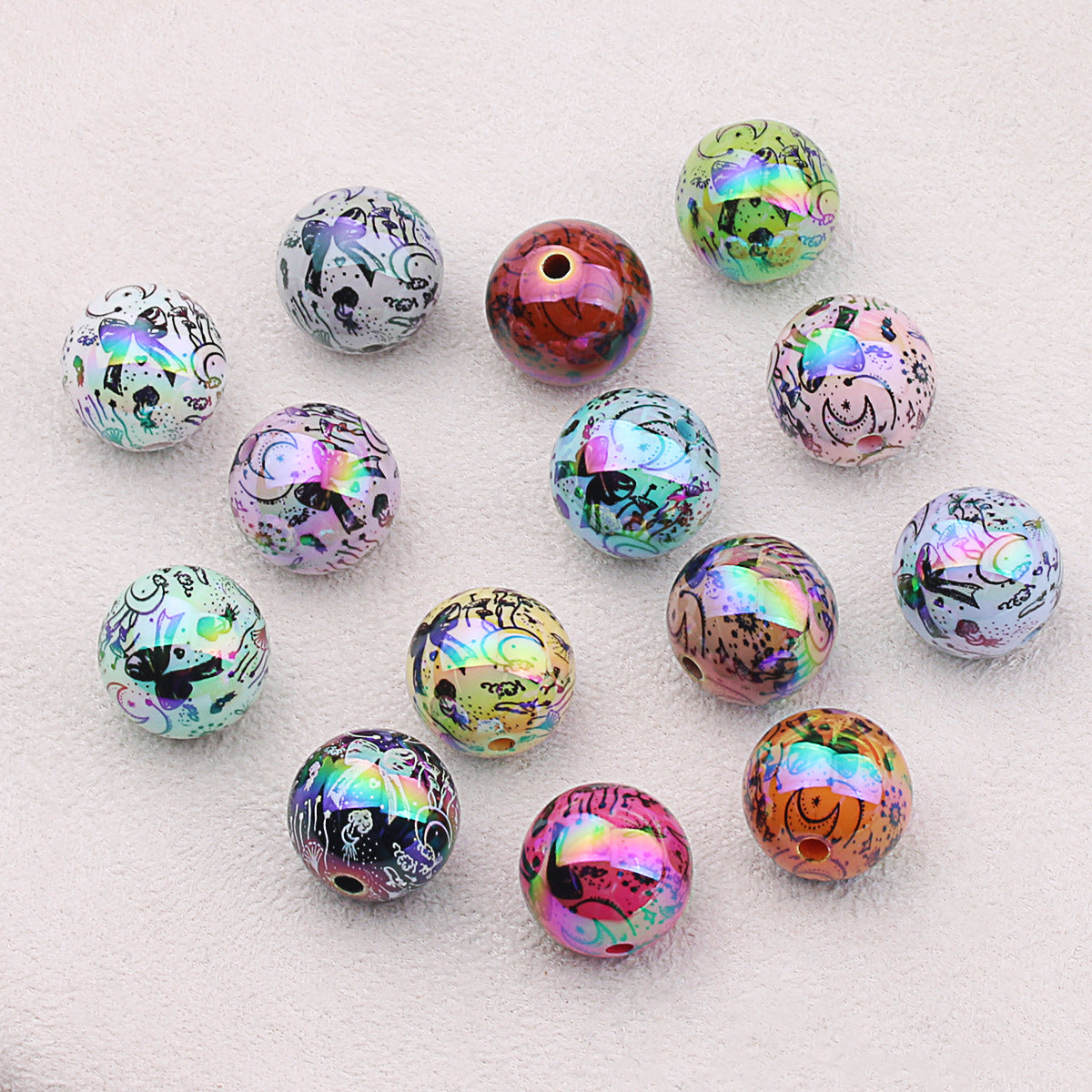 16mm Acrylic UV Moon Bow Colorful Printed Beads