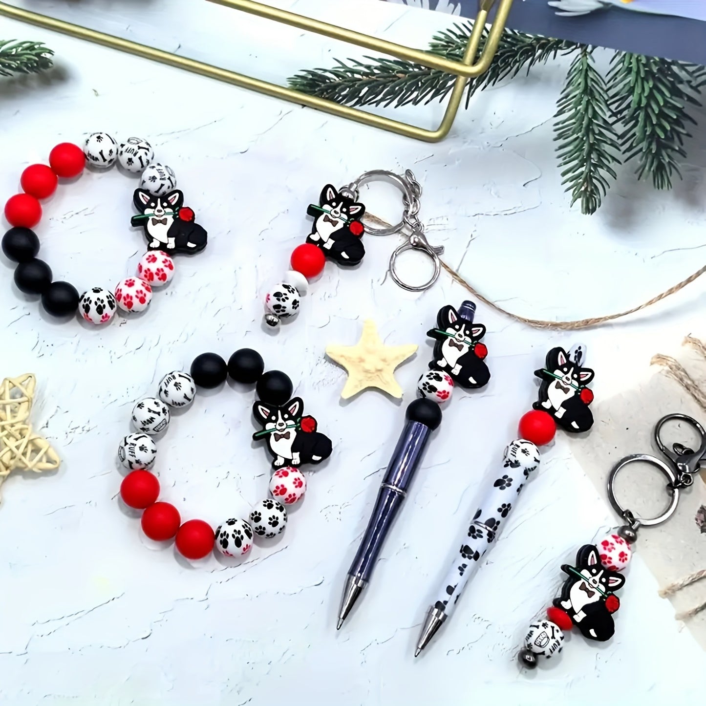 25pcs Creative Puppy-Shaped Silicone Focus Beads + Colored Watermark Beads Set