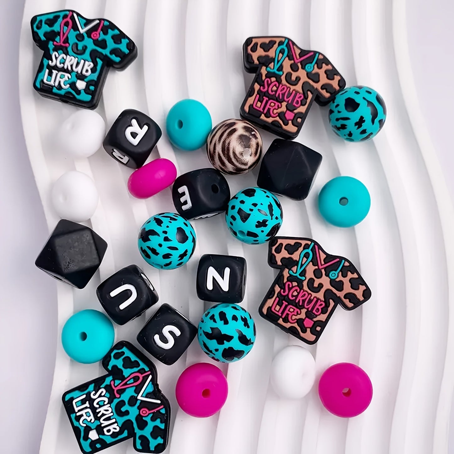 68pcs Printed Nurse Uniform Silicone Bead Set | Silicone Focal Bead for DIY Keychain & Pen Wrap