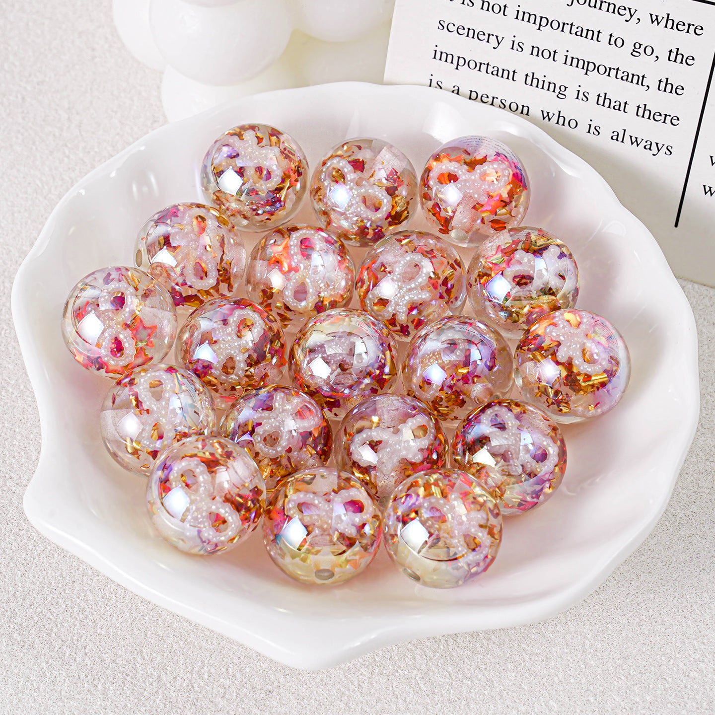 16mm Gold Foil Bow Acrylic Straight Hole Beaded