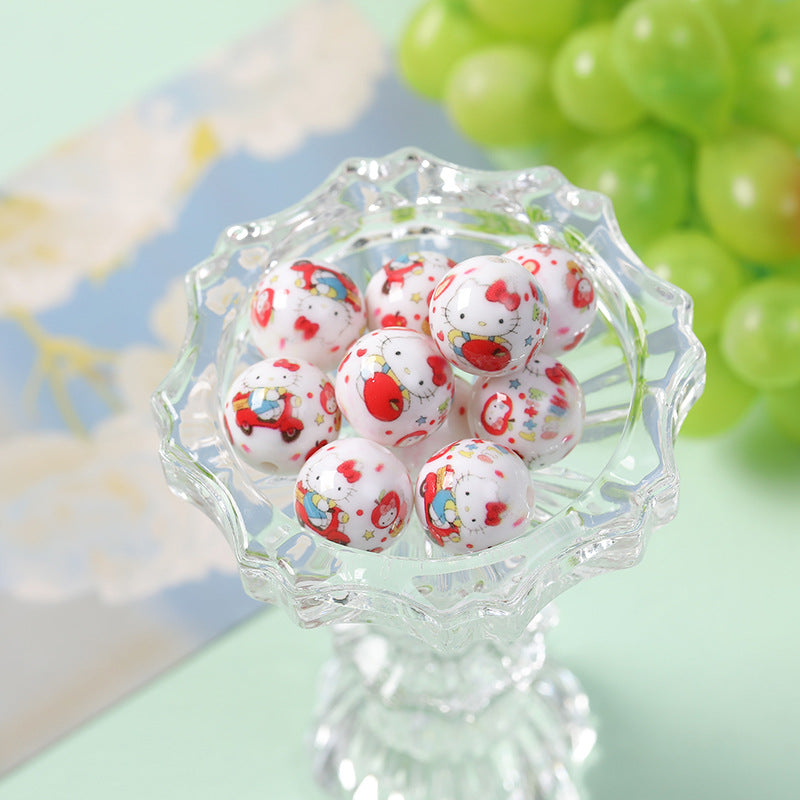 New 16mm Acrylic Straight Hole Beads with Various Cartoon Prints