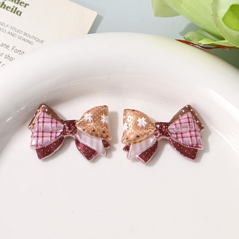 Colorful Double-layered Bow Tie with Printed Polka Dot Bow and Straight Beaded Holes