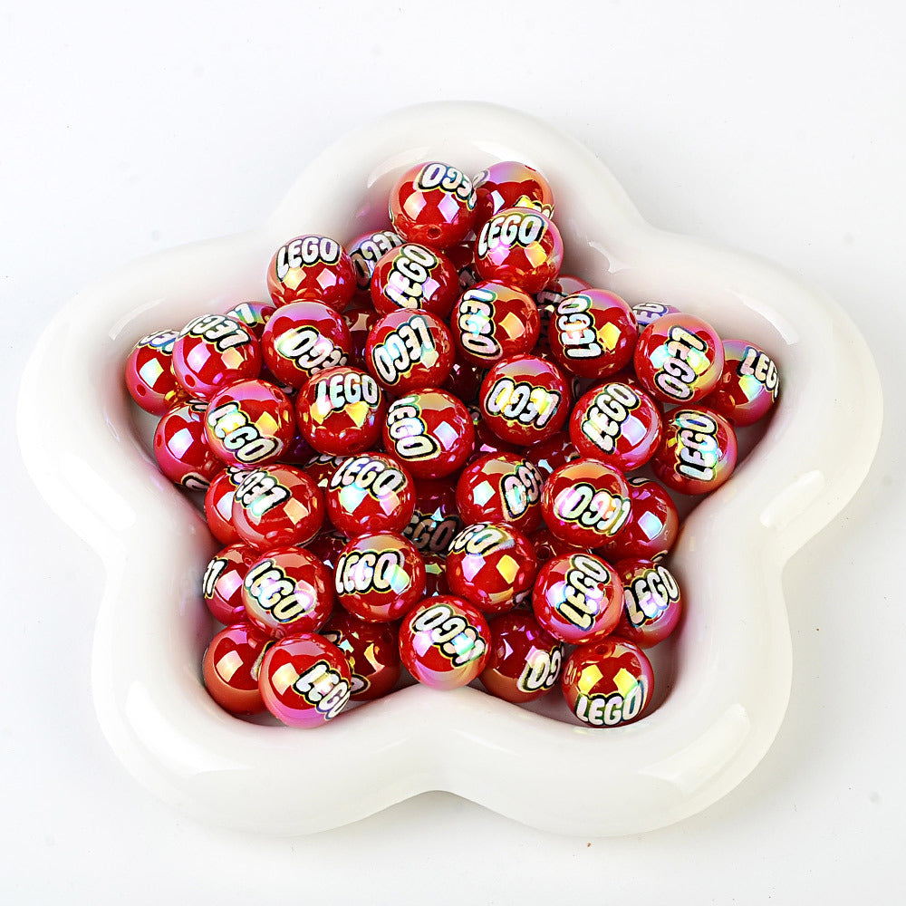 16mm New UV-coated Acrylic Straight Hole Beads with Hamburger and Cola Prints