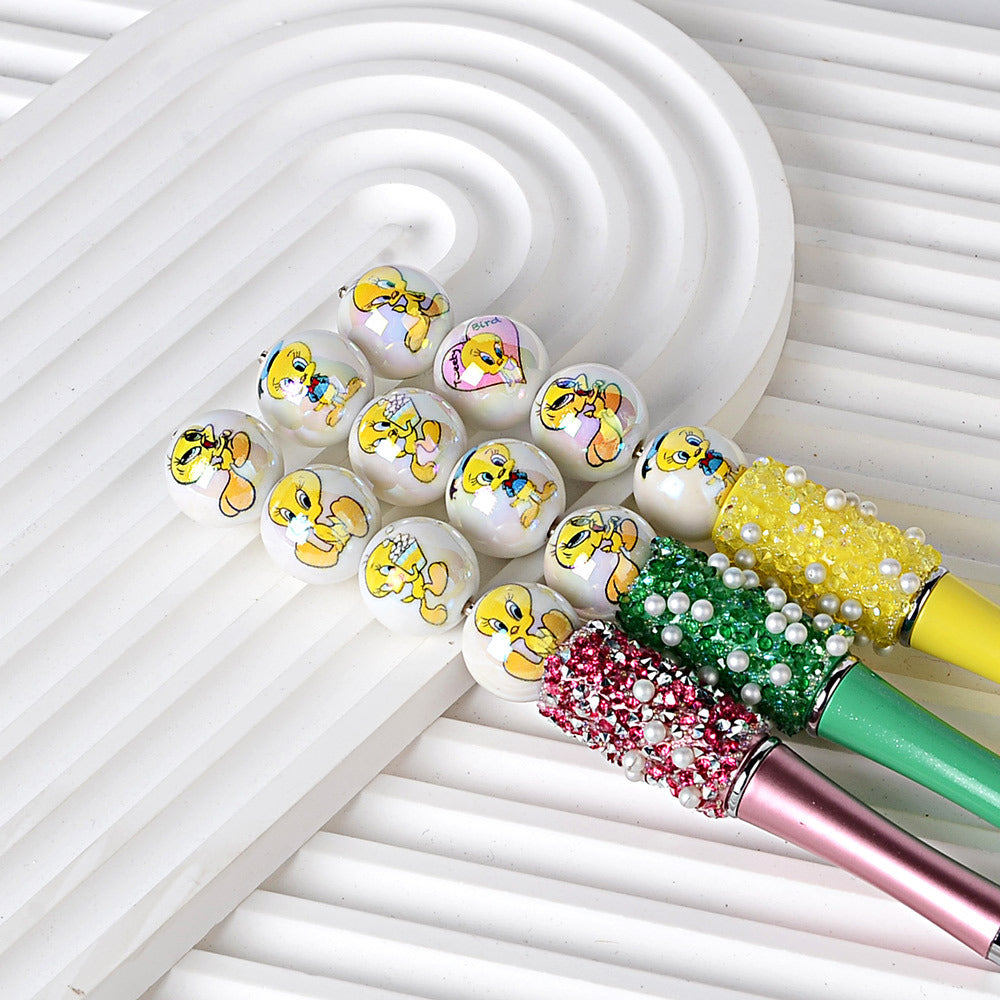 16mm Cute Cartoon Tweety Bird Acrylic Beads, AB Iridescent Finish | Acrylic Bead for DIY Bracelet Keychain Jewelry Making