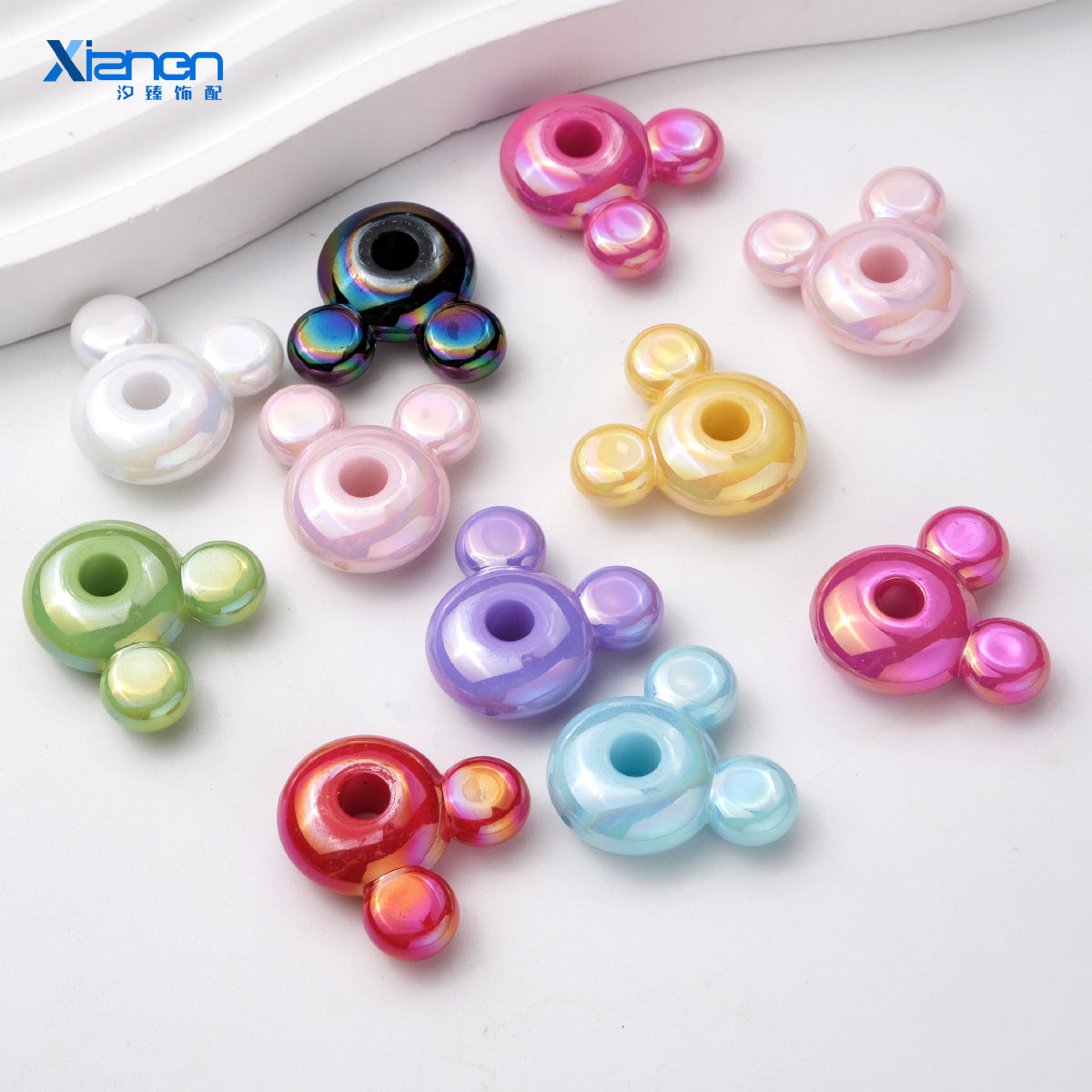 20pcs Iridescent AB Mouse Head Beads - 23mm Colorful Aurora Acrylic | Acrylic Bead for DIY Bracelet Keychain Jewelry Making