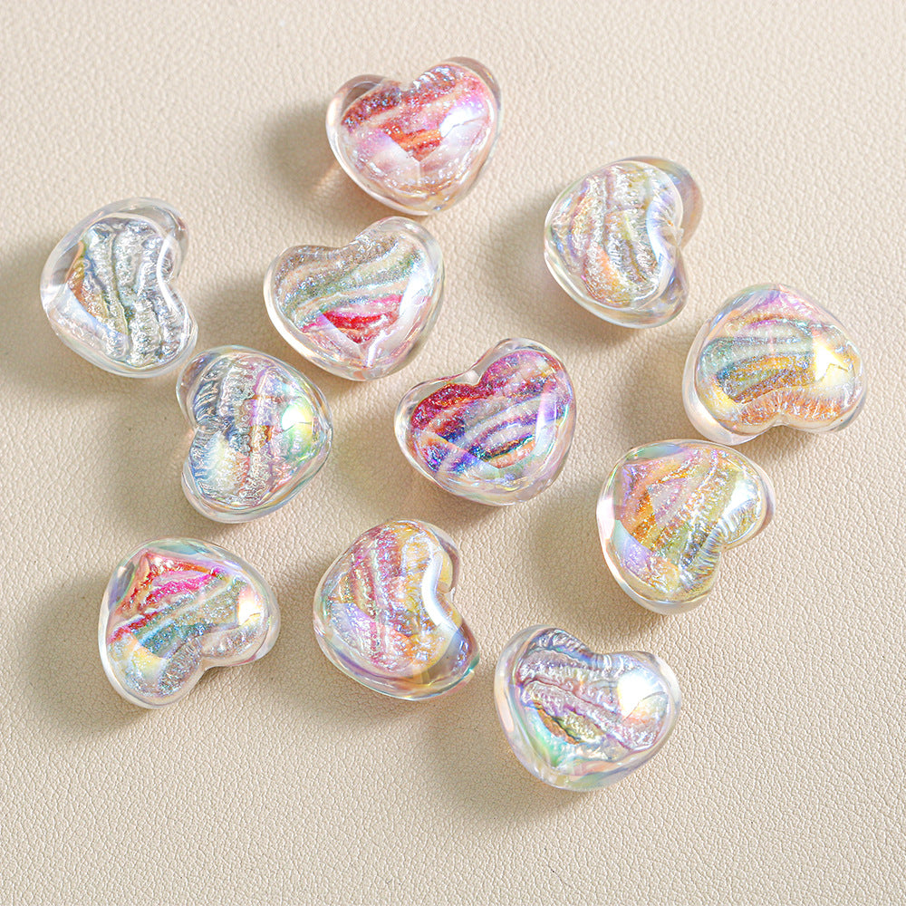 Chunky 3D Heart Spacer Beads - 20.5x17.5mm Iridescent Acrylic Love | Acrylic Bead for DIY Bracelet Keychain Jewelry Making