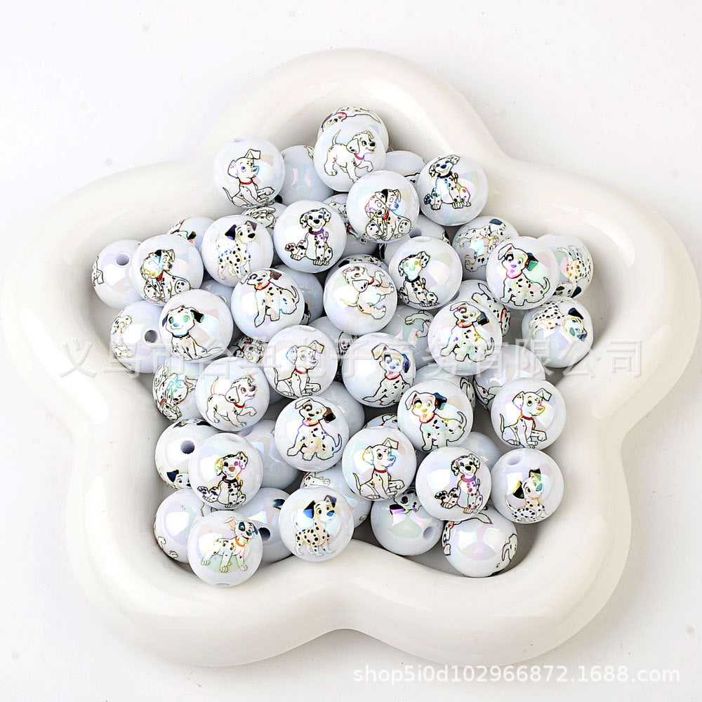 16mm 101 Dalmatians Bubblegum Beads, AB Luster Cute Spotted Dog | Acrylic Bead for DIY Bracelet Keychain Jewelry Making