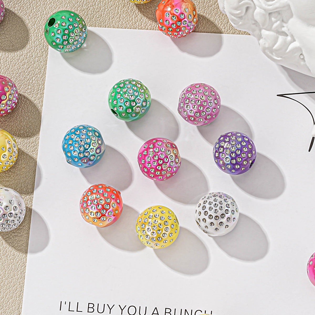 10mm AB Rhinestone Disco Ball Beads, Shiny Shamballa Crystal Round Spacer Beads for DIY Beadable Pens, Keychains, Car Hanging Ornaments Crafting