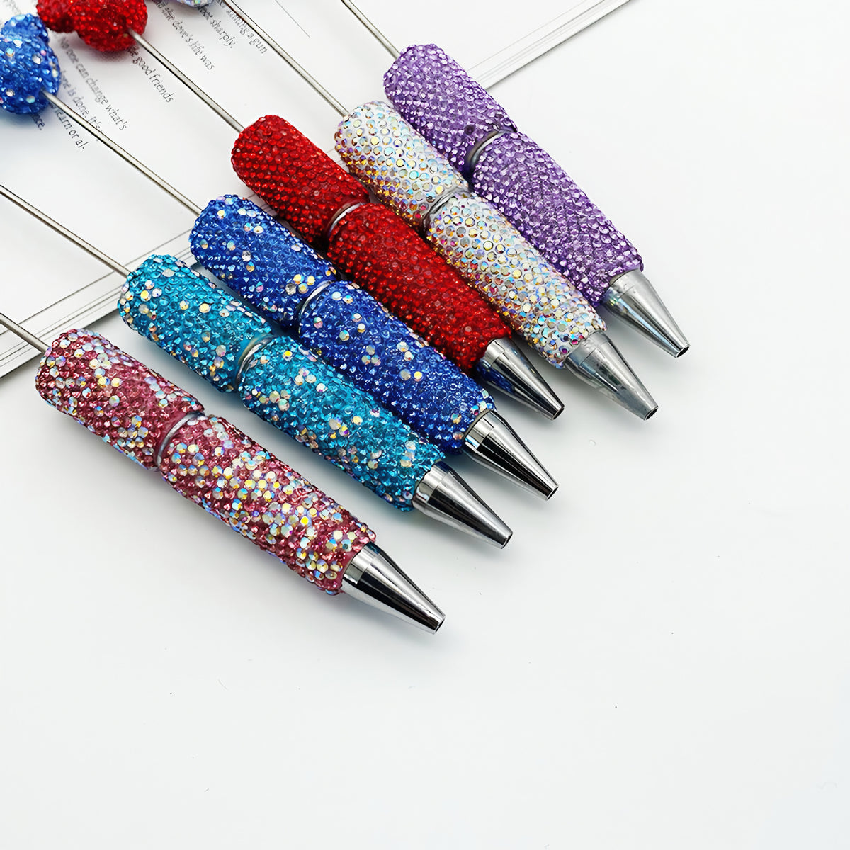 Luxury Rhinestone Mouse Head Beadable Pens Bling Crystal Base DIY Pen Blanks, Sparkly Full Diamond Cartoon Character Pen for Jewelry Making Supplies