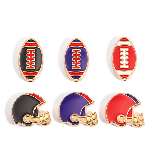 Enamel Sports Ball Charms & Slide Spacer Beads, Gold Plated Football Helmet Jersey Baseball Pendant for DIY Jewelry Making, Beadable Pens & Keychain Crafts