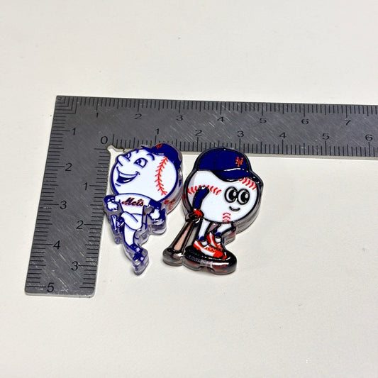 New York Mets Baseball Printed Acrylic Focal Beads Set, Mascot & NY Logo Slide Beads for Beadable Pens & Keyrings