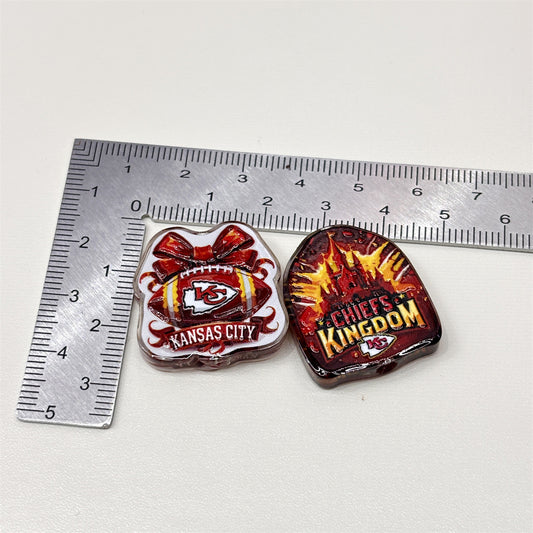 Kansas City Chiefs Football Printed Acrylic Focal Beads Set, Chiefs Kingdom Arrowhead & KC Wolf Slide Beads for Beadable Pens & Keyrings