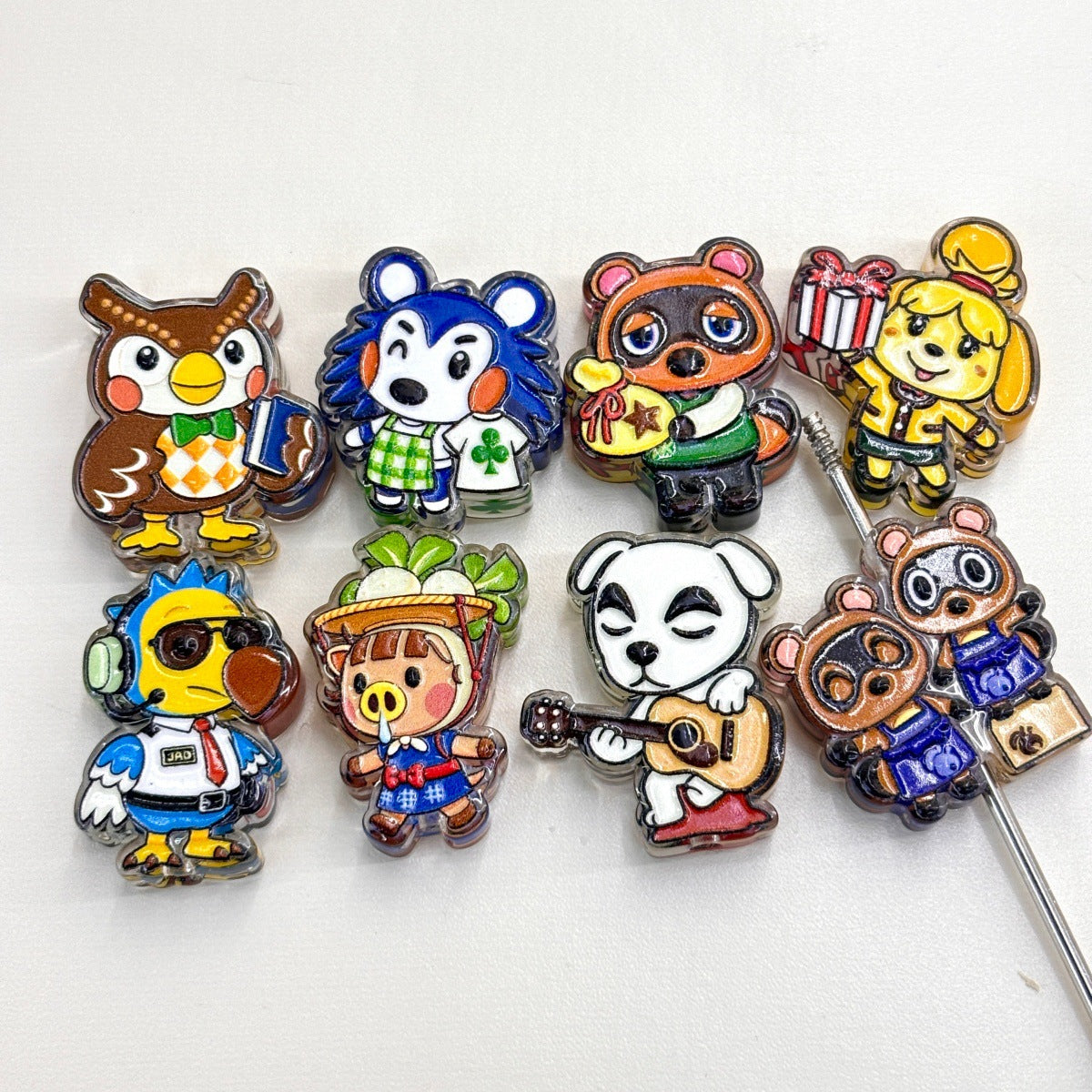 Cute Island Animal Friends Acrylic Focal Beads, Cozy Village Mascot Guitar Dog Turnip Pig Slide Beads for DIY Beadable Pens, Keychains & Gamer Crafts