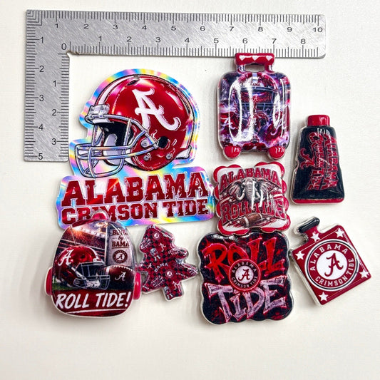 Alabama Crimson Tide Football Printed Acrylic Focal Beads Combo, Roll Tide Helmet Luggage Slide Beads & Pendants for Pens & Keyrings