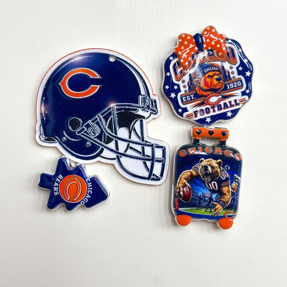 Navy & Orange Football Acrylic Focal Beads & Charms Set, Chicago Grizzly Bear Helmet Slide Beads & Pendants for DIY Beadable Pens, Keychains & Fan Crafts
