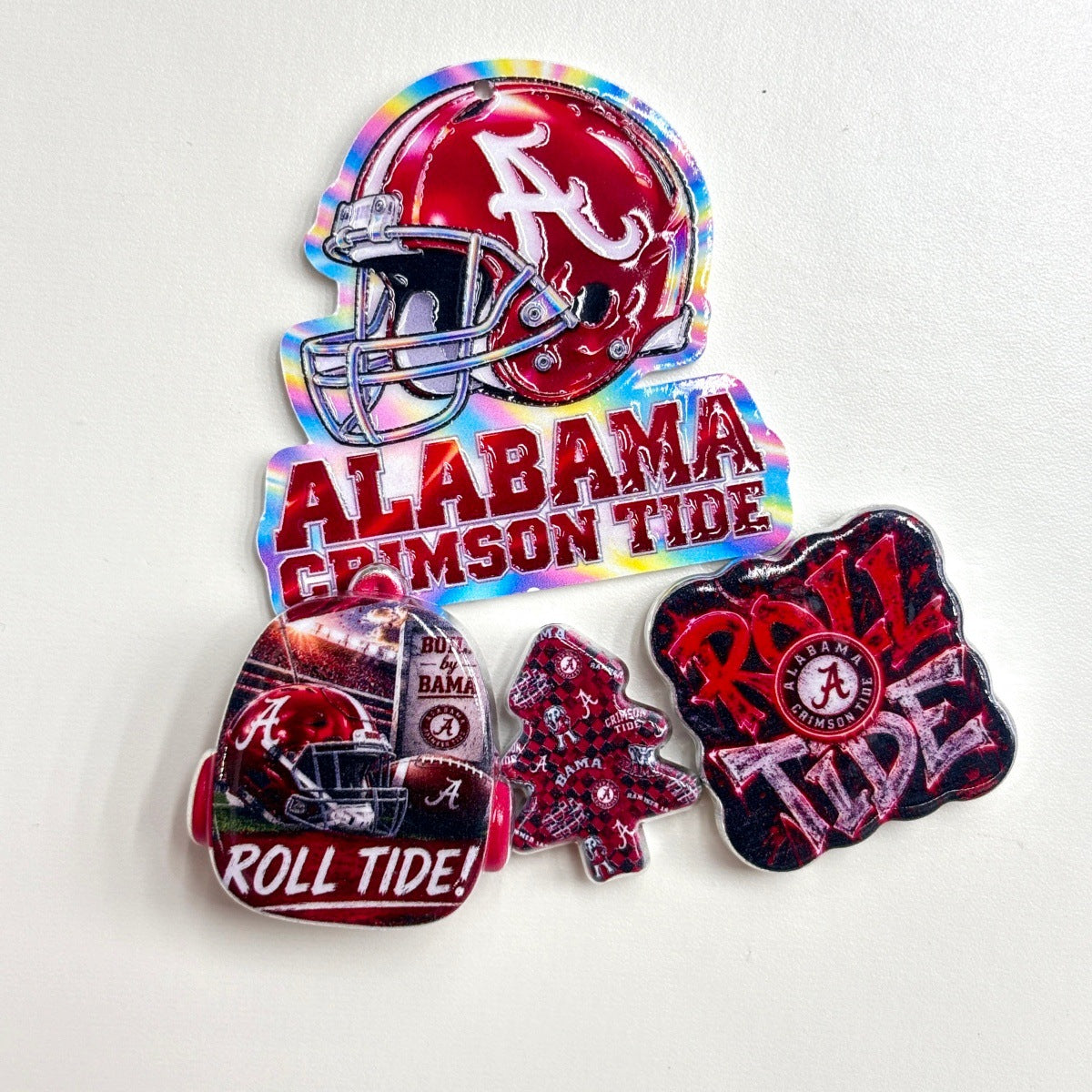 Alabama Crimson Tide Football Printed Acrylic Focal Beads Combo, Roll Tide Helmet Luggage Slide Beads & Pendants for Pens & Keyrings