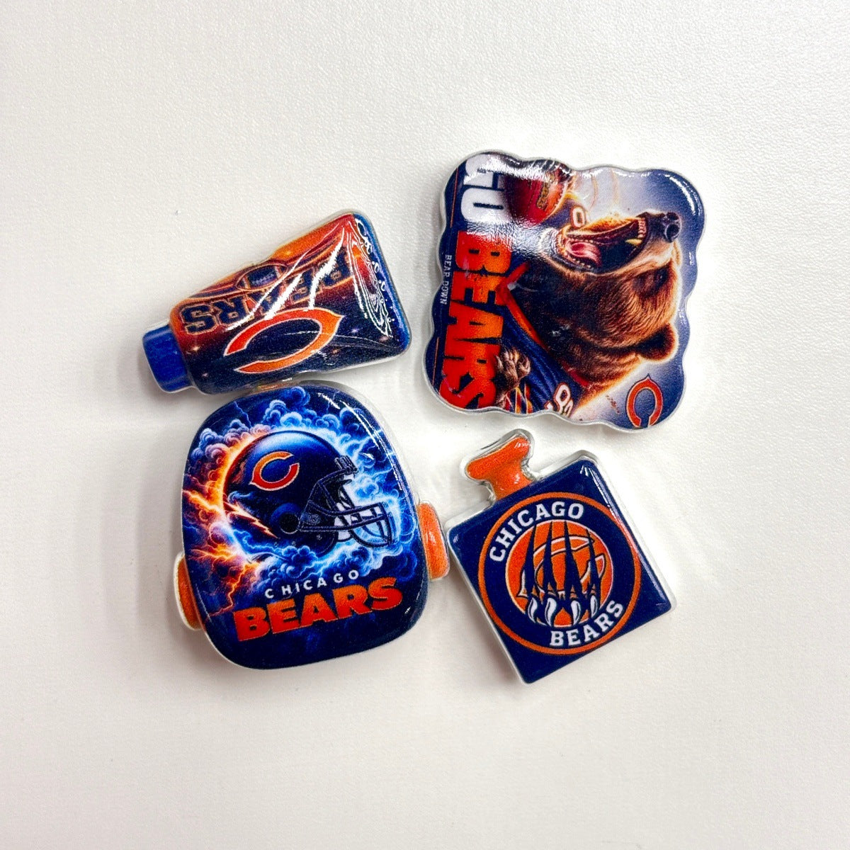 Navy & Orange Football Acrylic Focal Beads & Charms Set, Chicago Grizzly Bear Helmet Slide Beads & Pendants for DIY Beadable Pens, Keychains & Fan Crafts