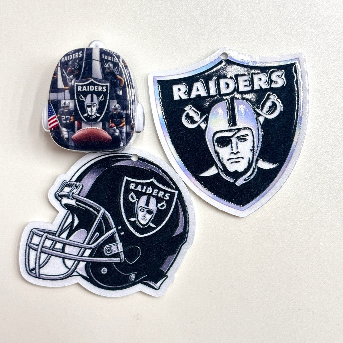 Silver & Black Football Acrylic Focal Beads & Charms Set, Game Day Pirate Shield Helmet Slide Beads & Pendants for DIY Beadable Pens, Keychains & Crafts