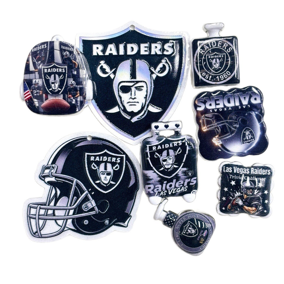 Silver & Black Football Acrylic Focal Beads & Charms Set, Game Day Pirate Shield Helmet Slide Beads & Pendants for DIY Beadable Pens, Keychains & Crafts