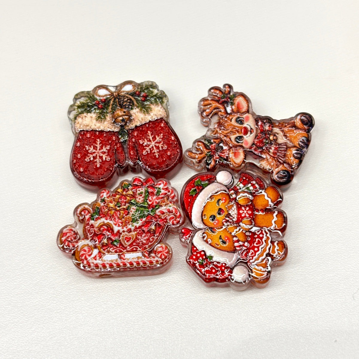 Christmas Holiday Acrylic Focal Beads, Vintage Santa Gingerbread Tree Reindeer Charms for DIY Beadable Pens, Keychains & Winter Crafts