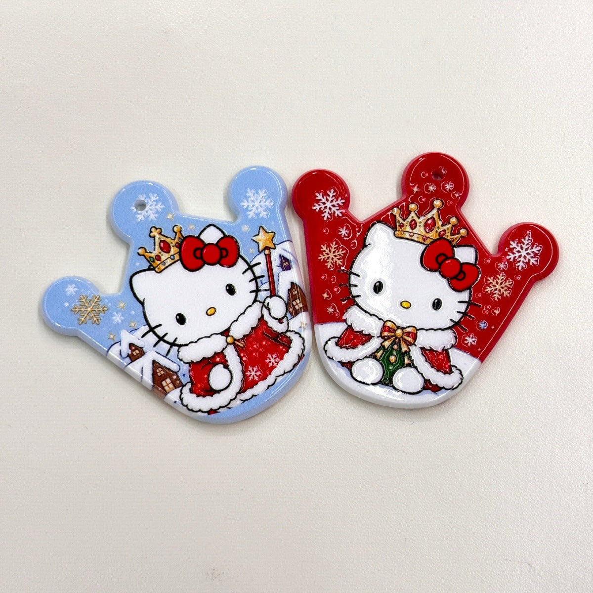 Cute Christmas Royal Kitty Crown Acrylic Focal Beads, Winter Snow Princess Cat Charms for DIY Beadable Pens, Keychains & Holiday Crafts