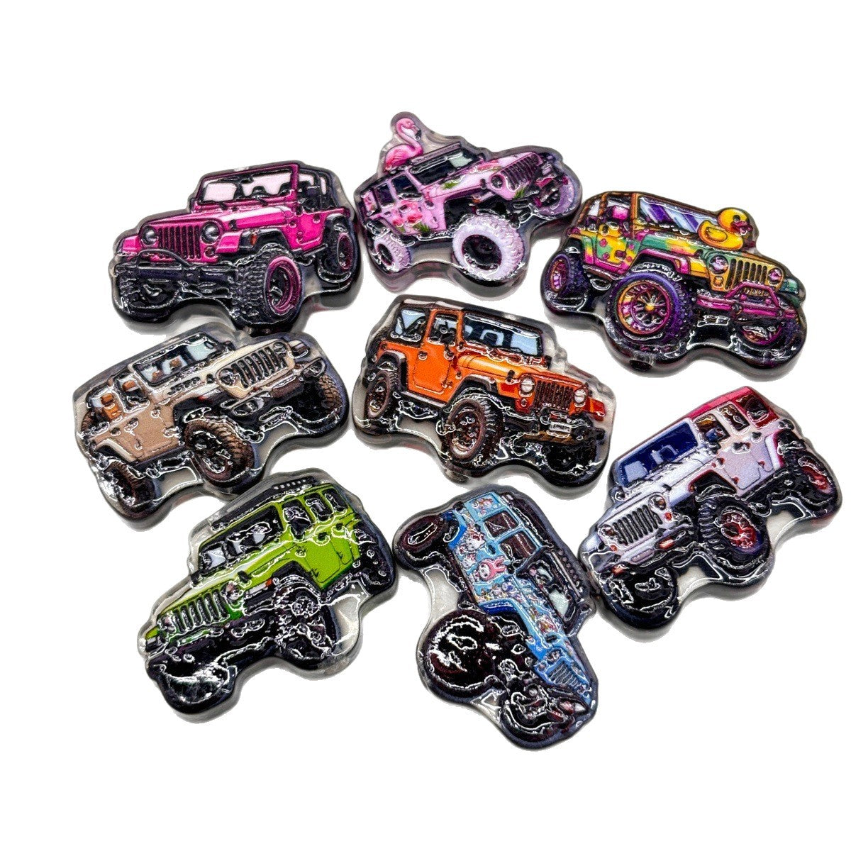 Cute Off-Road 4x4 Trail SUV Acrylic Focal Beads, Colorful Mud Rig Rock Crawler Charms for DIY Beadable Pens, Keychains & Wristlets