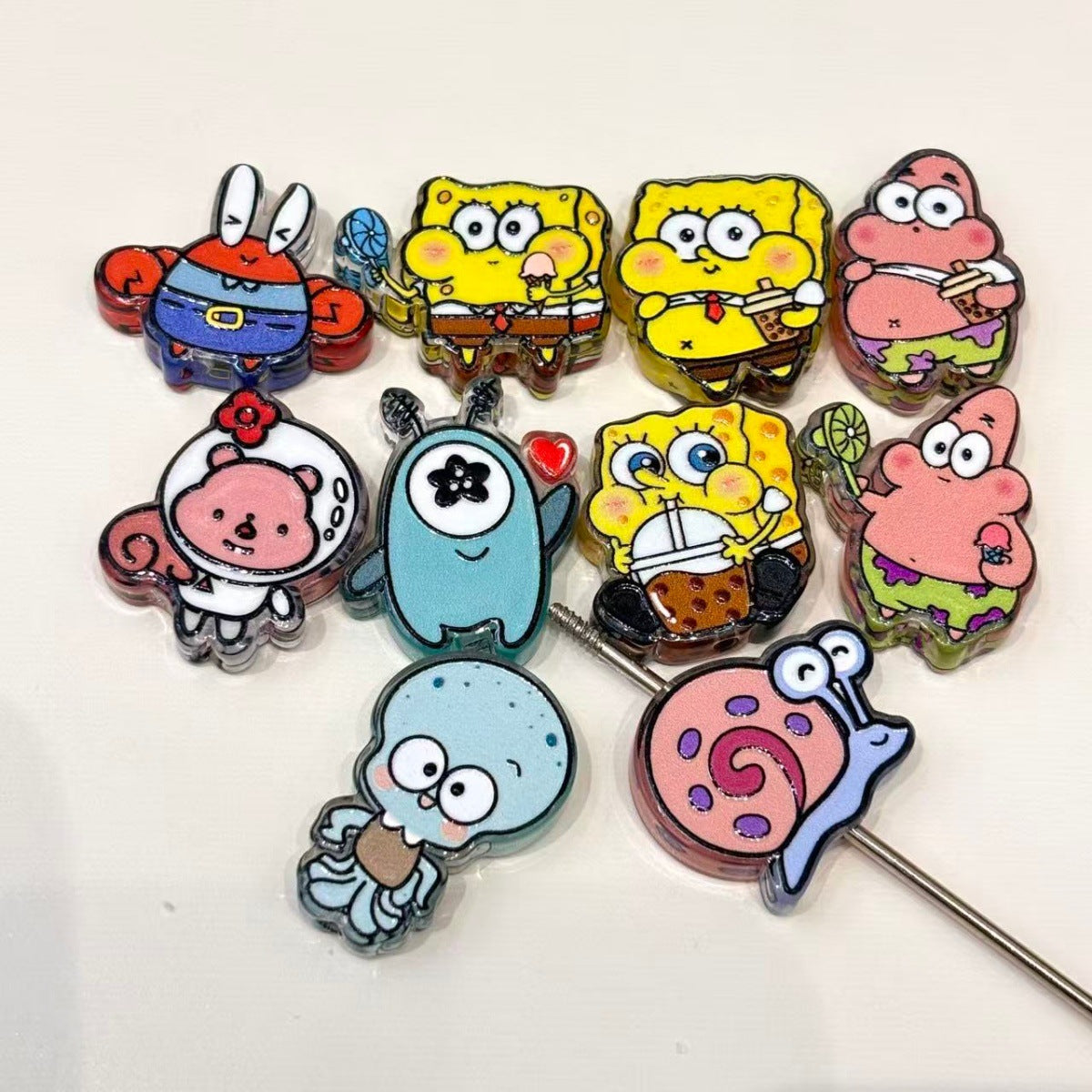 Cute Yellow Sea Sponge & Pink Star Acrylic Focal Beads, Boba Milk Tea Ocean Animal Slide Beads for DIY Beadable Pens, Keychains & Kawaii Crafts