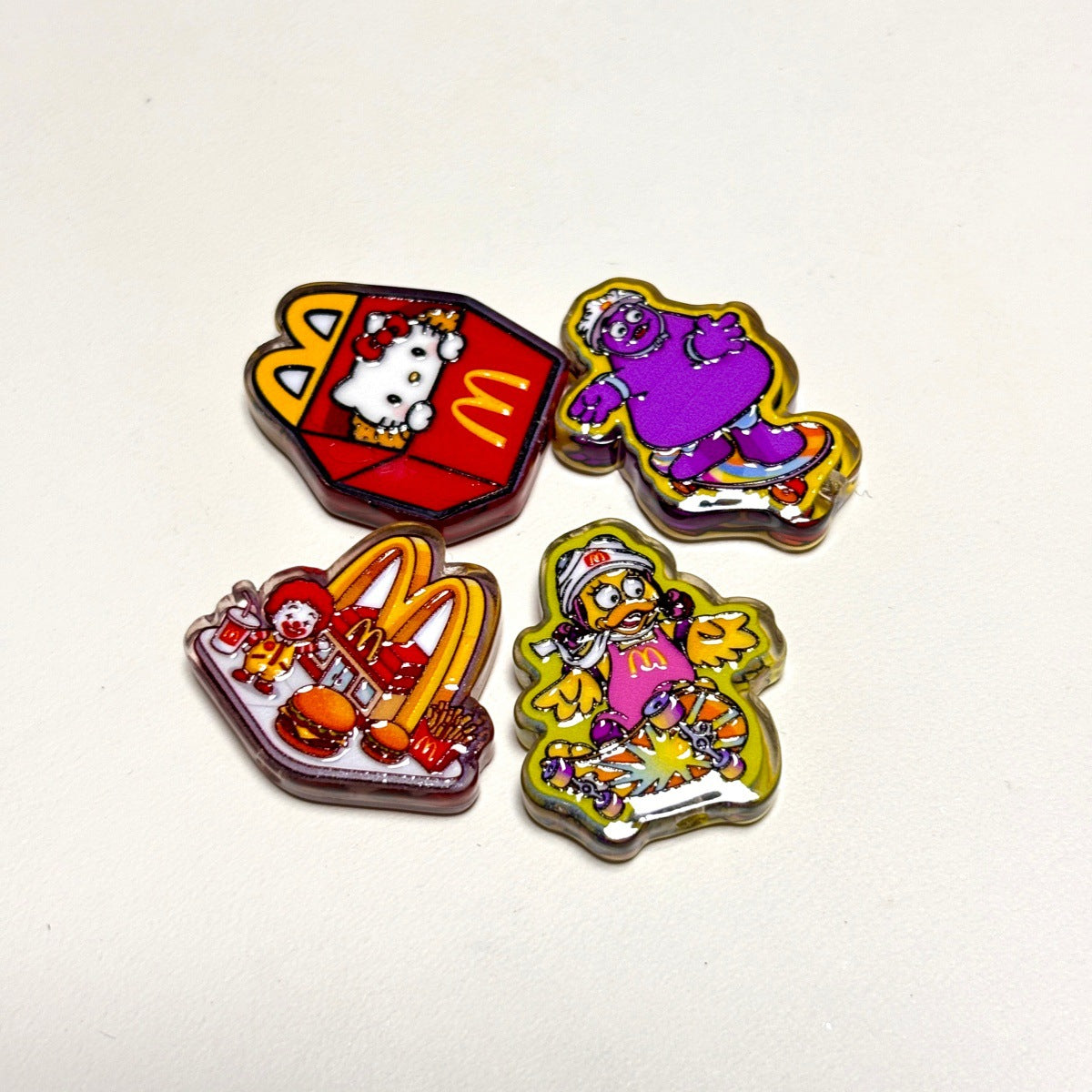 Retro Fast Food Mascot Acrylic Focal Beads, Red & Yellow Burger Meal Box Kitty Slide Beads for DIY Beadable Pens, Keychains & Nostalgic Crafts