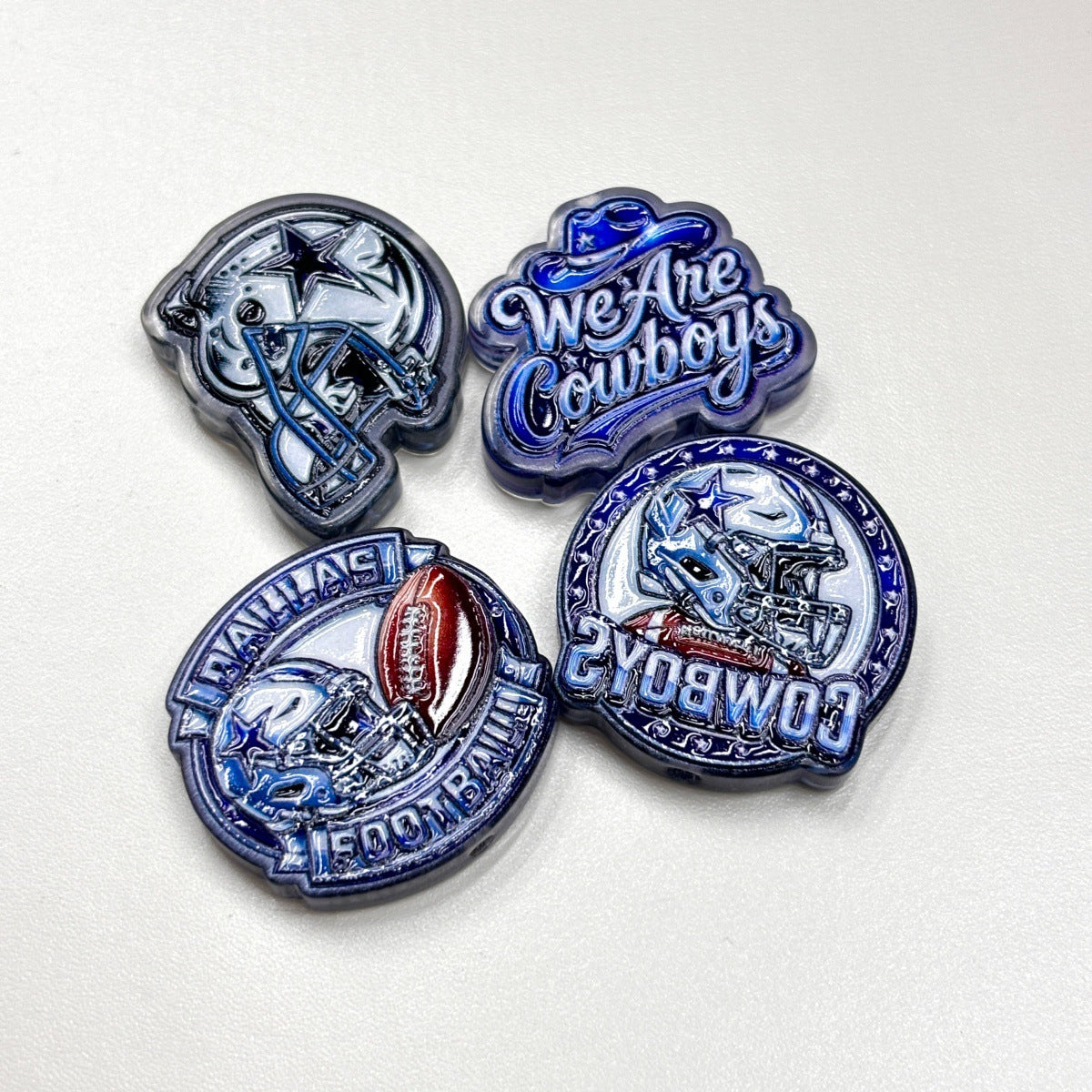 Texas Blue Star Football Acrylic Focal Beads, Silver & Blue Helmet Lone Star Slide Beads for DIY Beadable Pens, Keychains & Fan Crafts