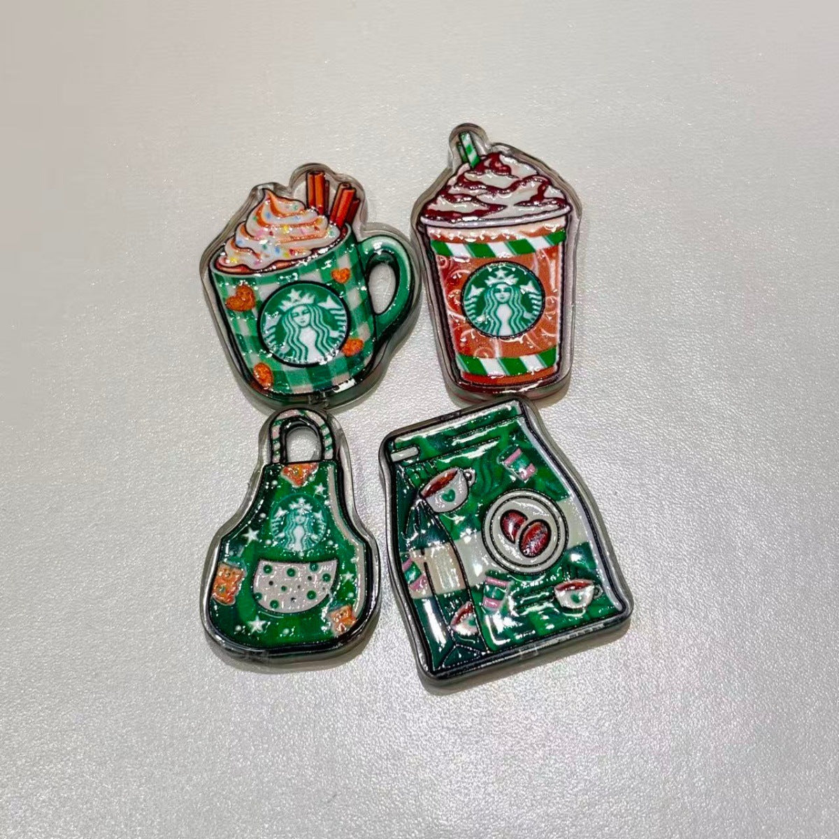 Green Mermaid Coffee Acrylic Focal Beads, Barista Apron Espresso Machine & Iced Cup Slide Beads for DIY Beadable Pens, Keychains & Cafe Crafts