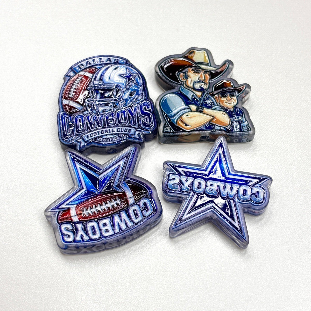 Texas Blue Star Football Acrylic Focal Beads, Silver & Blue Helmet Lone Star Slide Beads for DIY Beadable Pens, Keychains & Fan Crafts