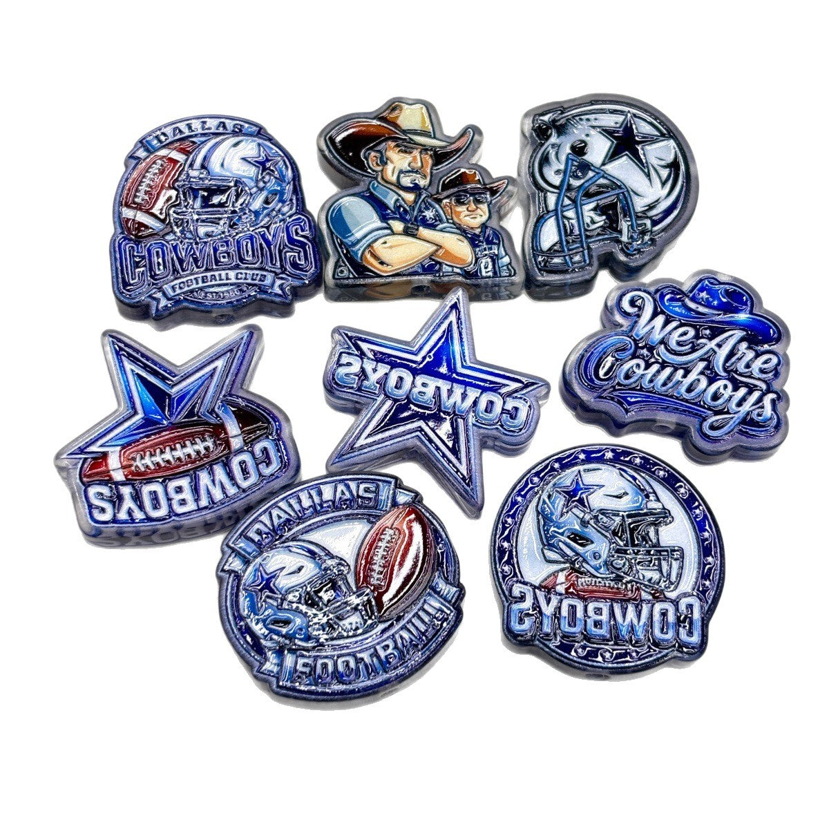Texas Blue Star Football Acrylic Focal Beads, Silver & Blue Helmet Lone Star Slide Beads for DIY Beadable Pens, Keychains & Fan Crafts