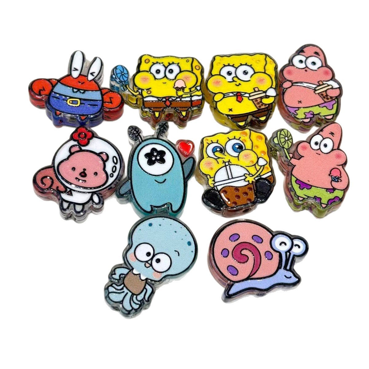 Cute Yellow Sea Sponge & Pink Star Acrylic Focal Beads, Boba Milk Tea Ocean Animal Slide Beads for DIY Beadable Pens, Keychains & Kawaii Crafts