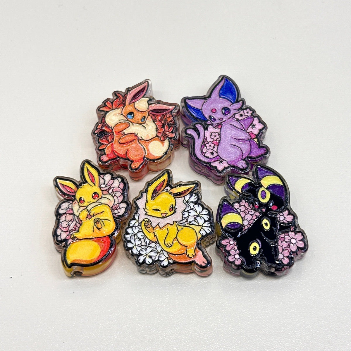 Cute Floral Elemental Fox Creatures Acrylic Focal Beads, Kawaii Anime Garden Blossom Charms for DIY Beadable Pens, Keychains & Wristlets
