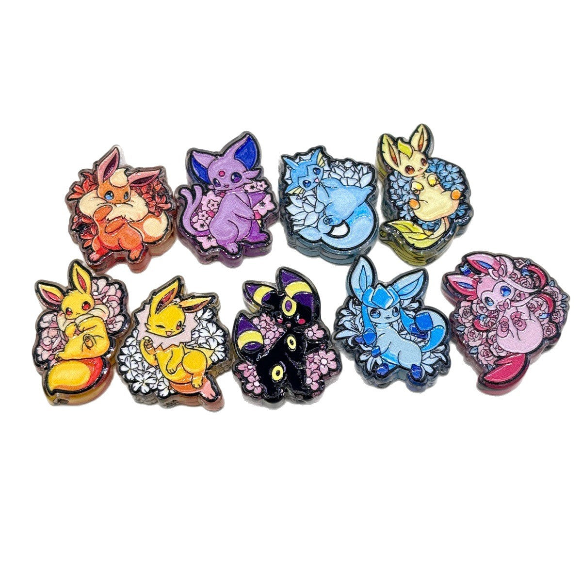 Cute Floral Elemental Fox Creatures Acrylic Focal Beads, Kawaii Anime Garden Blossom Charms for DIY Beadable Pens, Keychains & Wristlets