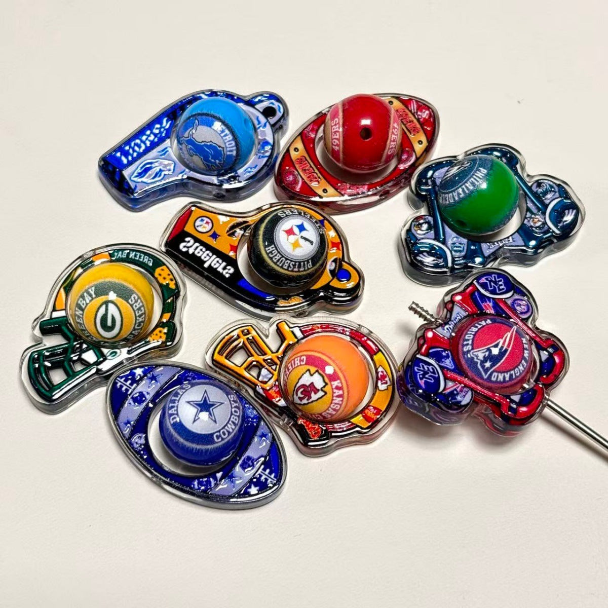 Football Game Day Team Colors Hug Frame Focal Beads, Helmet & Football Spacer Charms for DIY Beadable Pens, Keychains & Wristlets