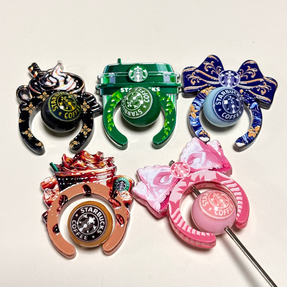 Cute Iced Coffee Lover Hug Frame Focal Beads, Barista Cafe Cup & Ribbon Bow Spacer Charms for DIY Beadable Pens, Keychains & Wristlets