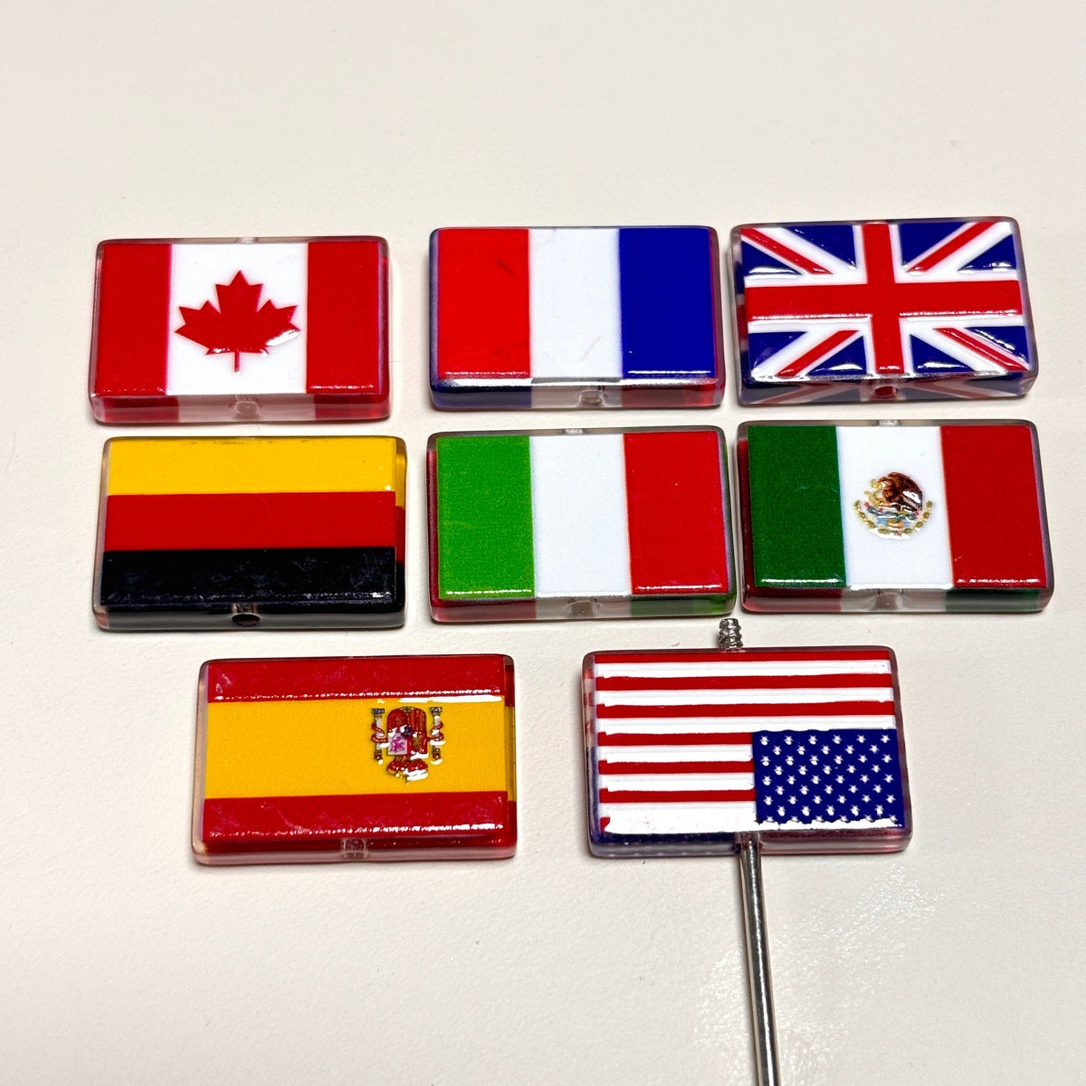 Country National Flags Acrylic Focal Beads, World Flags Rectangle Charms for DIY Beadable Pens, Keychains & Patriotic Crafts