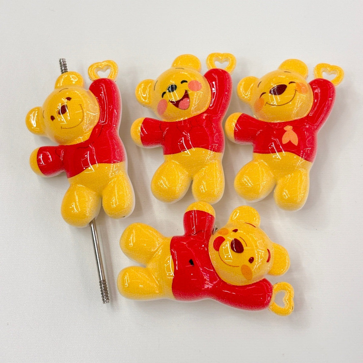 Cute Yellow Honey Bear Acrylic Focal Beads, Sweet Red Shirt Teddy Bear Charms with Heart Hand for DIY Beadable Pens, Keychains & Crafts