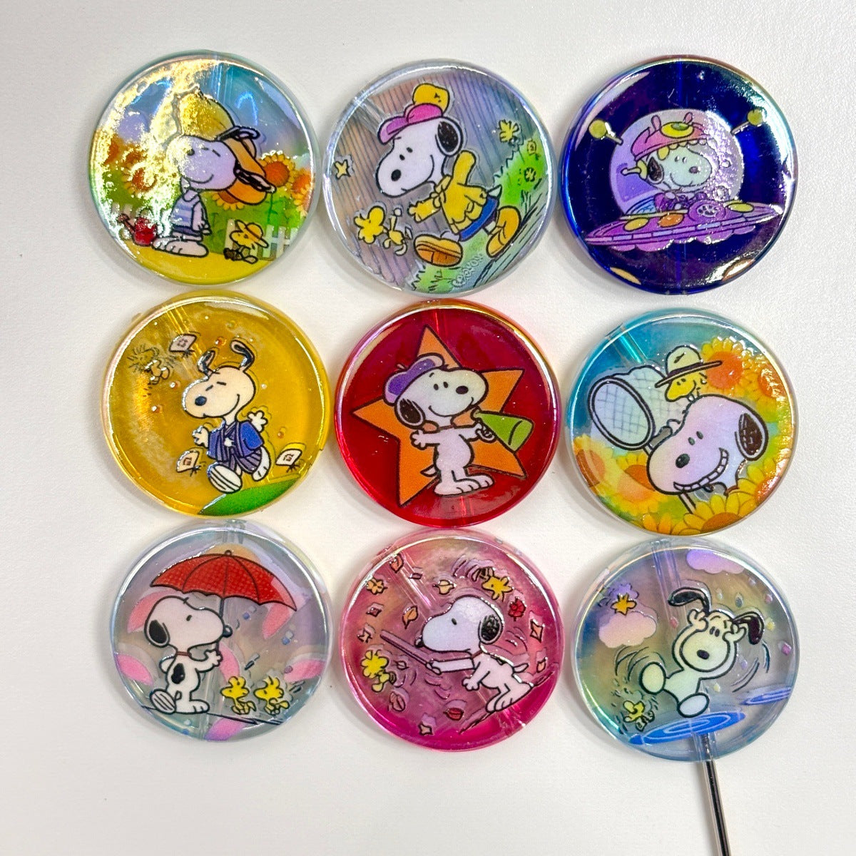 Cute Cartoon Beagle Pup Acrylic Focal Beads, Vintage Comic Dog & Yellow Bird Round Disc Charms for DIY Beadable Pens, Keychains & Wristlets